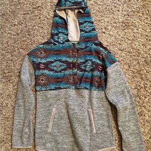 Aztec Patterned Hoodie with Gray Sleeves
